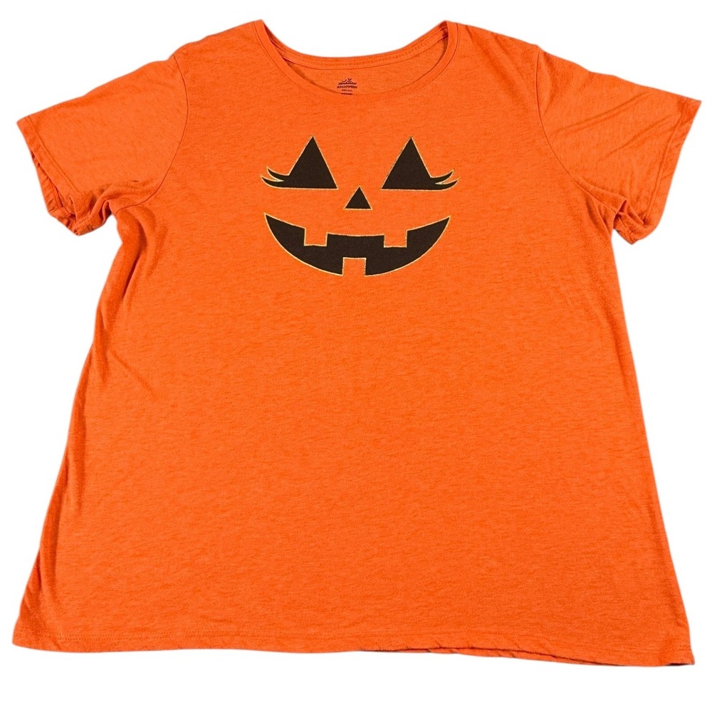 Halloween Shirt Jack O Lantern Pumpkin‎ Face Eyelashes Gold Trim Unisex XXL
